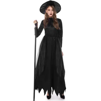 Cadılar bayramı Cadı Kostümleri Kadınlar için Yetişkin Fantezi Siyah Cadı Elbise Parti Elbise Karnaval Performans Elbise