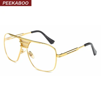 Peekaboo yeni siyah gözlük çerçeveleri erkekler kadınlar için yüksek kaliteli büyük altın çerçeveli gözlük erkekler çerçeveleri marka tasarımcısı metal