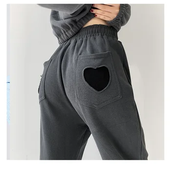 Gri Sweatpants Kadınlar için 2021 Sonbahar Yeni dökümlü pantolon Kadın Moda Kadın spor pantolon Siyah Pantolon Jogger Streetwear
