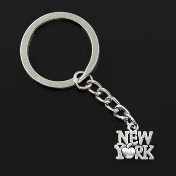 Yeni Moda Erkekler 30mm Anahtarlık DIY Metal Tutucu Zincir Vintage Kalp New York 14x14mm Gümüş Renk Kolye Hediye