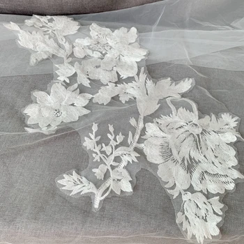 10 adet 5Pairs 28x50cm Dantel Çiçek Nakış Yama gelinlik Peçe Dekorasyon Giyim DIY İşi