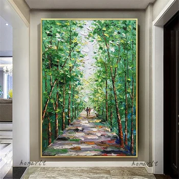 100 % El Boyama Güzel Soyut Yağlıboya Tuval Üzerine Yapraklar Duvar Sanatı Birçok Ağaç Yeşil Ev Dekor Resim sanat