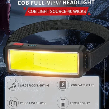 COB Sel Far LED Far Dahili 1200mah Pil ile USB Şarj Edilebilir IPX4 Su Geçirmez Açık Ev Taşınabilir Far