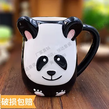 500 ML Sevimli Hayvan 3D Panda Inek Kahve Fincanı Büyük Kapasiteli El Boyalı Karikatür Seramik Kahvaltı Süt Kupa ve Bardaklar Ücretsiz Kargo
