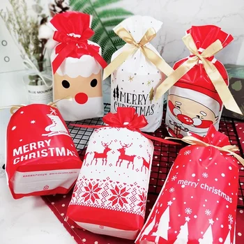 10 Adet İpli Merry Christmas Noel Baba hediye keseleri Noel Şeker Paketleme Çantası Noel Partisi 2022 Yeni Yıl hediye çantası 23 * 15 * 6cm