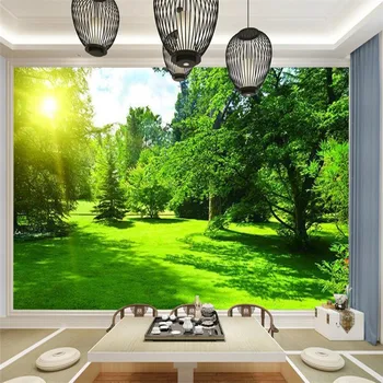 Fotoğraf 3D duvar kağıdı 3D büyük ölçekli stereoskopik orman yeşil oturma odası kanepe zemin duvar kağıdı Orman Parkı
