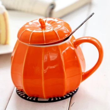 Kupa Kabak kapaklı kupa-Seramik Süslemeleri Süs Kahve Kupalar Büyük Sevimli Güz Dekor Bardak Çay Fincanı-doğum günü hediyesi Fikir
