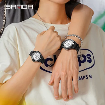 SANDA Erkek Kadın kuvars saatler Moda Kadın Su Geçirmez Spor İzle Dijital Kol Saati Ince Bayanlar Tasarım Saat Reloj Mujer