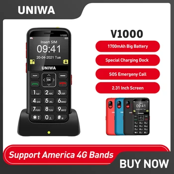 UNIWA V1000 Büyük Düğme 4G Özelliği Cep Telefonu 2.31 inç FM 0.3 MP Kamera Rusça İbranice İngilizce Klavye Cep Telefonu