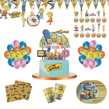 Simpsons Temalı Doğum Günü Partisi çocuk Tek Kullanımlık Dekoratif Çatal Bardak Tabak Kağıt Havlu Kek Dekorasyon Malzemeleri Seti
