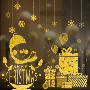 Noel Pencere Çıkartmaları Altın Glitter Çoklu Desenler Noel Baba Kardan Adam Merry Christmas Çıkartmaları Festivali Ev Dekorasyon