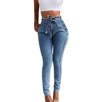 Moda Kuşaklı Yüksek Bel Skinny Jeans Kadın Sıcak Gevşek Streç Denim uzun pantolon Skinny Jeans Kadın Streç Denim uzun pantolon