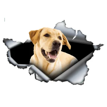 13cm x 8.5 cm Orijinal Tasarım Sevimli Sarı Labrador Retriever 3D Yırtık Metal Araba Sticker Vinil Gövde Tampon Özel Çıkartması