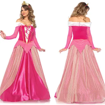 Seksi Pembe Prenses Kostüm Cadılar Bayramı Kostüm Deluxe Prenses Aurora Kostüm Yetişkin Kadın Uyku Güzellik Film cosplay Uzun elbise