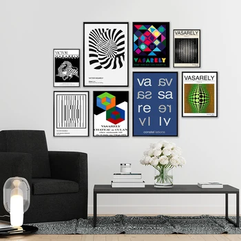 Victor Vasarely Sergi sanat posterleri Illusion Siyah ve Beyaz Soyut Geometrik Baskı Optik Oturma Odası Koridor Duvar Dekor