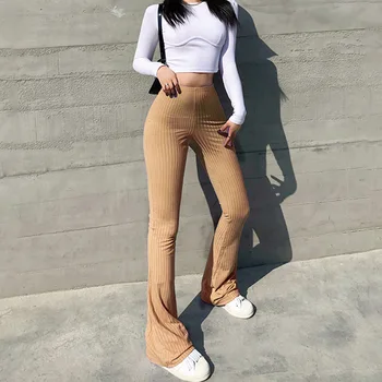 2021 Sonbahar Yeni kadın pantolonları Moda Düz Renk dar Yüksek bel Mikro pantolon Streç Dip günlük pantolon