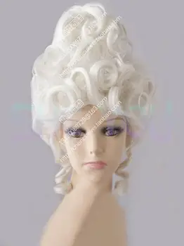 Marie Antoinette Mehtap Beyaz Kraliçe Mahkemesi Masquerade Cadılar Bayramı Kostüm Saç Peruk + Peruk Kap