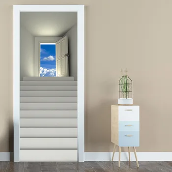 Modern Soyut Derin Beyaz Koridor 3D Kapı Sticker Su Geçirmez Kendinden Yapışkanlı Duvar Kağıdı Oturma Odası Sanat Kapı Posteri Duvar Çıkartmaları