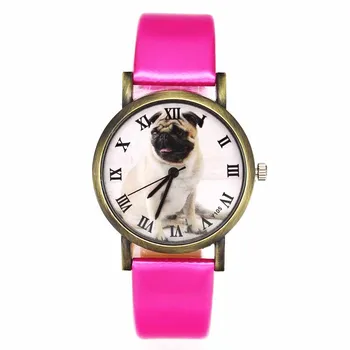 Pug Pet Köpek PU deri kayışlı saatler erkek kadın Rahat Moda Silikon Bant Kordonlu Saat Unisex Spor Kuvars kol saati