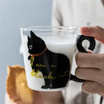 Içme bardakları Kahve Süt çay bardağı Isıya Dayanıklı Cam Su Bardağı Karikatür Yaratıcı Sevimli Kedi Kupa Kırmızı Şarap Bira Şampanya