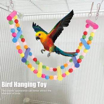 Kuşlar Evcil Papağanlar Merdivenler Tırmanma Oyuncak Asılı Renkli Topları İle Doğal Ahşap