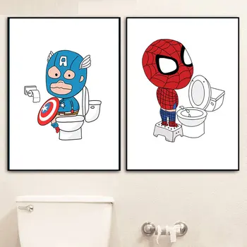Karikatür Marvel Banyo Posteri Süper Kahraman Baskı Film Avengers Resim Duvar Sanatçısı Odası Ev Lavabo Dekorasyon Hediye Cuadros