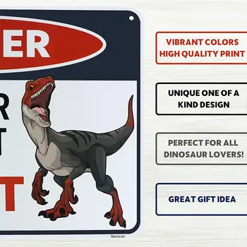 Venıcor Velociraptor Dinozor İşareti - 8x12 İnç Alüminyum Raptor Dinozor Odası Dekor Çocuklar için Dinozor Uyarı Yatak Odası