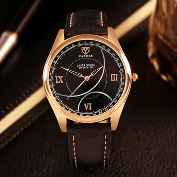 En Lüks Marka YAZOLE Erkekler İzle Basit Şık Gül Altın Erkek saatler Kuvars Kol Saati Adam Minimalist erkek kol saati reloj