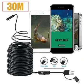 30M HD balık avcılık gözetim kamera Tel bağlantısı IP68 su geçirmez endoskop 8LED Balık bulucu balıkçılık aracı akıllı telefonlar için