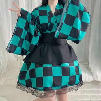 Anime iblis avcısı Cosplay Kostüm Kamado Nezuko Kamado Tanjiro Kadın Hizmetçi Lolita Elbise JK Üniforma Cadılar Bayramı Partisi Elbiseler