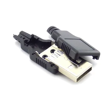 2.0 USB Tip A Erkek 2.0 USB soketli konnektör Siyah Plastik Kapaklı Lehim Tipi 4 Pin Fiş DIY Bağlayıcı
