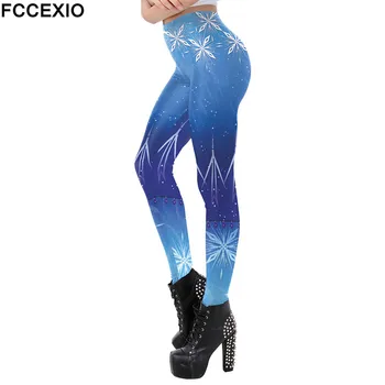 FCCEXIO Yeni Buz Kar 3D Moda Baskı Kadınlar Seksi Leggins Casual Egzersiz fitness pantolonları Spor Legging Spor Giyim