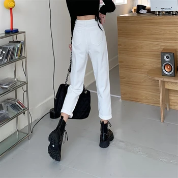 Ayak bileği Uzunluğu Kot Kadın Yüksek Bel Gevşek Harem pantolon Tüm Maç Öğrenciler Casual Düğme-up Kore Tarzı Moda Denim Harajuku