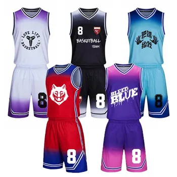 Erkek ve Çocuk Degrade Basketbol forması + Kısa Setleri, Gençlik Üst kolej basketbolu Eğitim Üniformaları Atlet Gerileme Kitleri Takım Elbise