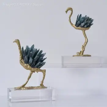 2022 Modern Yaratıcılık Metal Simülasyon Hayvan Kuş Vinç Çin Tarzı Bakır Altın Kristal El Yapımı El Sanatları Modern Ev