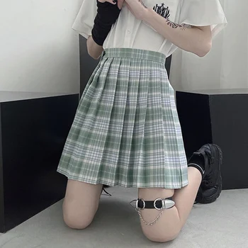 Zoki Kadınlar Mor Pilili Ekose Etek Glir Yüksek Bel Mini Seksi Etekler Japon Okul Harajuku Cosplay Anime Denizci Elbisesi Yeni