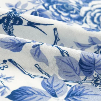 Uzun Etekler Bayan 2021 Elbise Mavi Ve Beyaz Porselen Çiçek Baskı Zarif Vintage Midi Etek Yüksek Bel Bir Çizgi Yaz Etek
