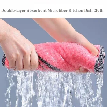4 ADET Mutfak Günlük bulaşık havlusu Bez Mutfak Bez yapışmaz Yağ Kalınlaşmış Masa Temizlik Bezi Çift katmanlı Emici Mikrofiber
