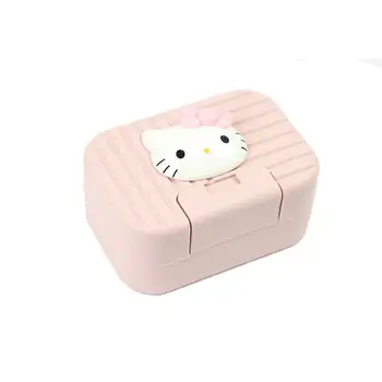 Sevimli Karikatür Hello Kitty Sabun kapaklı kutu Seyahat Taşınabilir Mühürlü Su Geçirmez Sabun Kutusu Banyo Tuvalet Kilidi Toka sabun tepsisi