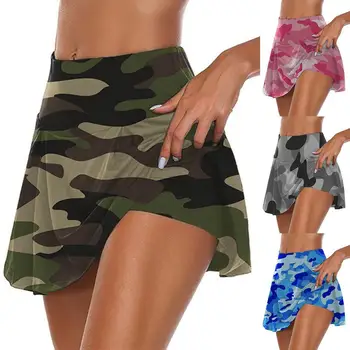 Kadın Kamuflaj Sahte İki Parçalı Nefes Elastik Spor Şort Mini Etek Zarif Yumuşak Benzersiz Etekler Kadın Parti Clubwear