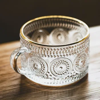 450ml İskandinav Cam Kupa Şeffaf Grip Bölümü Bardak Kahve Süt Altın Kenar Ev Çay Fincanı Mutfak Drinkware