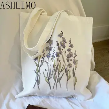 Tuval Alışveriş Çantaları Büyük Tote Çanta Çiçek omuz çantaları Kadın Çiçekler Papatya Lavanta Gül Bahçe Eko Kullanımlık okul çantası