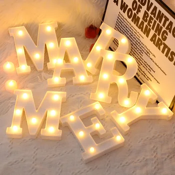 Altın beyaz ışık 26 İngilizce LED mektup gece lambası alfabe numarası lambası noel düğün doğum günü partisi teklif dekorasyon
