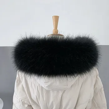 Çok renkli rakun Faux kürk kürk yaka eşarp dekoratif şal Hood kış ceket