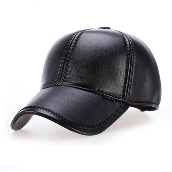 VORON 2017 yeni Yüksek kaliteli Suni Deri şapka hakiki kış deri şapka beyzbol şapkası ayarlanabilir erkekler için siyah şapka