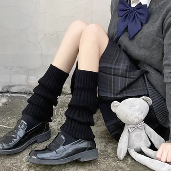 Japon Harajuku Kız Sonbahar Kış Düz Renk Örme Bacak Örtüsü Lolita Kawaii bacak ısıtıcısı Çorap Yığın Yığın Çorap Çizme Manşet