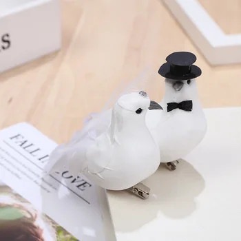 1 Çift Beyaz Çift Güvercin Yaratıcı Simülasyon Köpük Tüy Çift Güvercin Ev Sahne Düğün El Sanatları