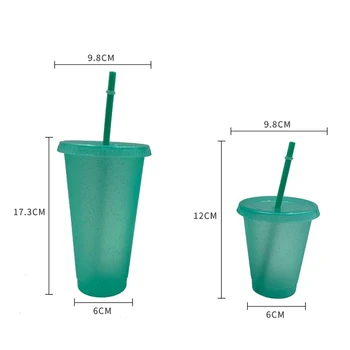 500 / 710ML plastik bardaklar Kapaklı ve Saman Yaratıcı Glitter Kullanımlık Kişiselleştirilmiş Kahve Saman Tasarım Rahat İçme Bardağı