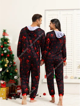 Eşleşen Noel Pijama Çiftler Onesies Kadın Erkek Aile Tatil PJs Yetişkin Yeni Yıl Sevimli Baskılı Pijama