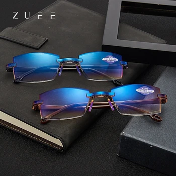 2022 Yeni Elmas Kesim Bifokal İlerici okuma gözlüğü erkek Anti-mavi ışık Multifokal Gözlük Ultra Hafif Çerçevesiz Gözlük seti